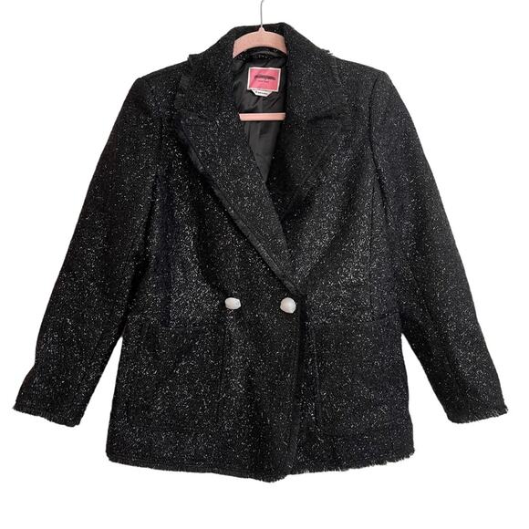 Kate Spade Tinsel Tweed Black Fringe Double Breasted Blazer NWOT - Picture 3 of 12